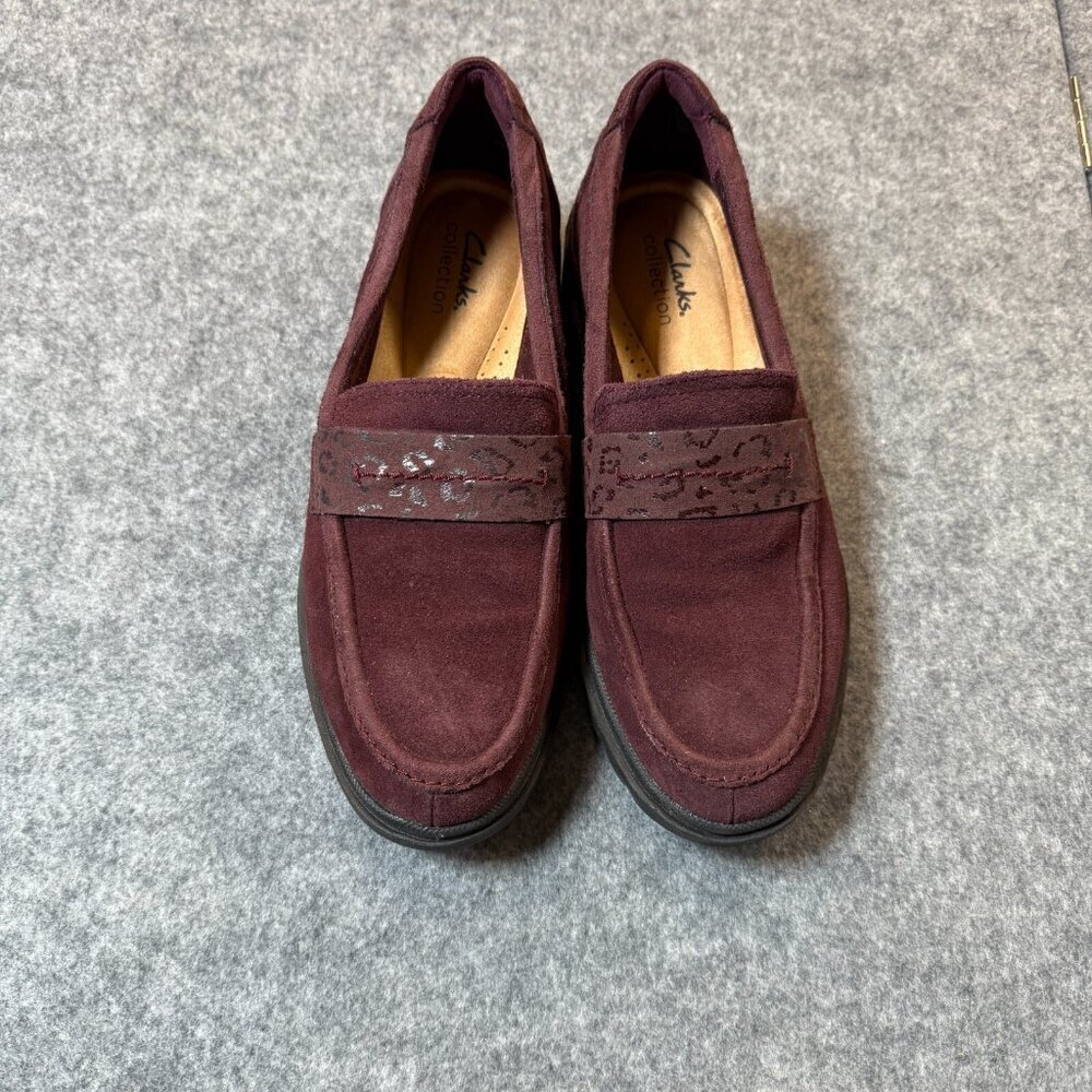 Clarks Calla Ease Loafer Womens US 8.5 M Maroon Leather Moc Toe Slip On Shoes